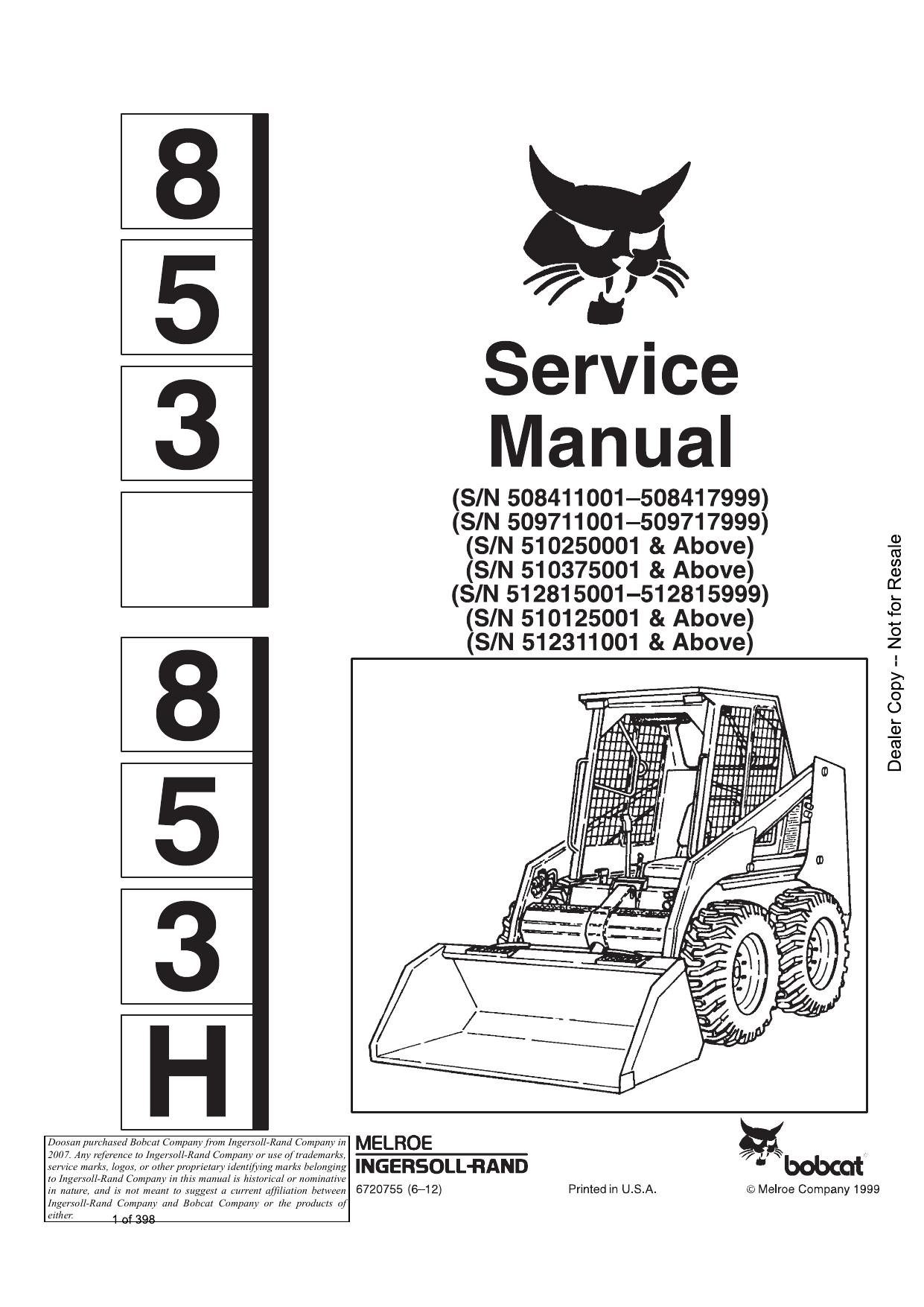 853, 853H Loader Service Manual Bobcat